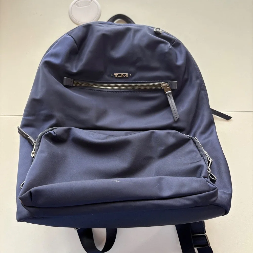 Tumi Voyageur Backpack Women Medium Navy Blue Nylon Gold‎ Hardware Laptop Bag